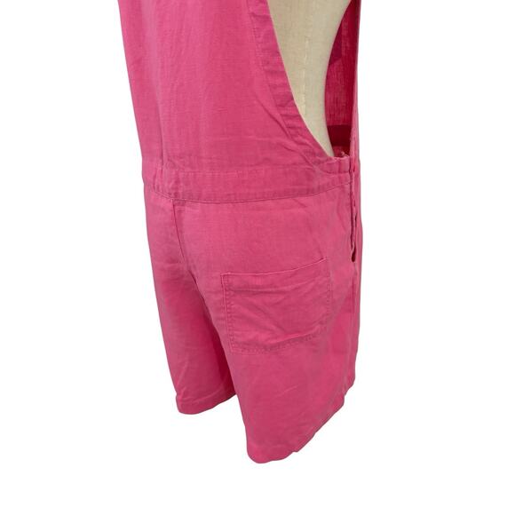 Vtg 90s Real Comfort Pink Linen Short Overalls PS Romper Y2K Adjustable Straps - Picture 5 of 7